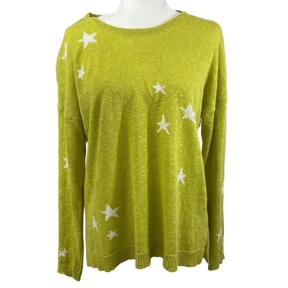 Ten-oh-8 Woman’s Size XL Lime Green & White Star Knit Sweater Pullover Top - Picture 2 of 9
